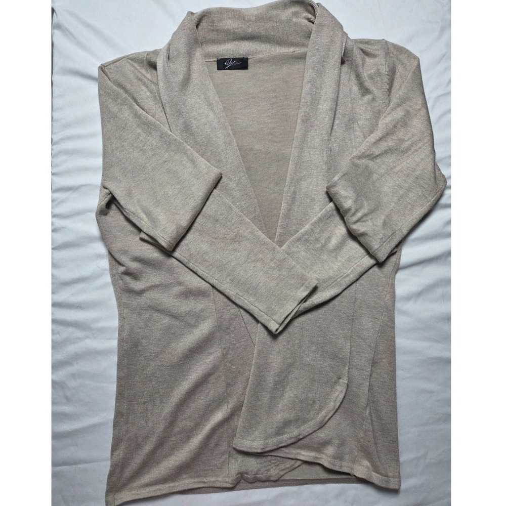 Womens Tan Open Front Draped Shawl Collar Knit Cardigan Sweater Size L
